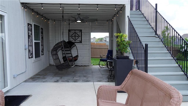 6418 N 141st St, Basehor, KS 66007 - view of patio / terrace with stairs and a ceiling fan