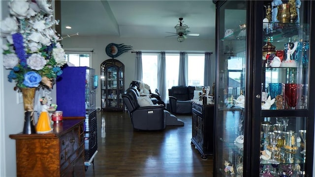 6418 N 141st St, Basehor, KS 66007 - living area featuring ceiling fan and wood finished floors