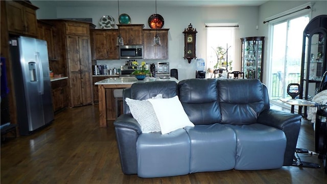 6418 N 141st St, Basehor, KS 66007 - living room with dark wood-style floors
