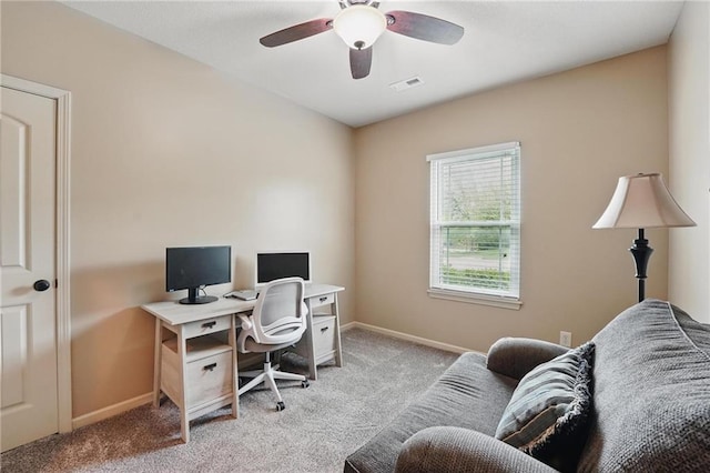 10136 N Wallace Ave, Kansas City, MO 64157 - office area with carpet flooring, baseboards, and ceiling fan