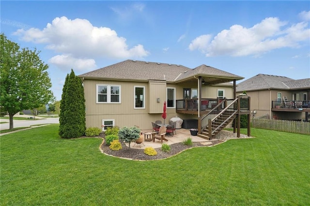 10136 N Wallace Ave, Kansas City, MO 64157 - rear view of property with a ceiling fan, a patio area, a deck, and stairs