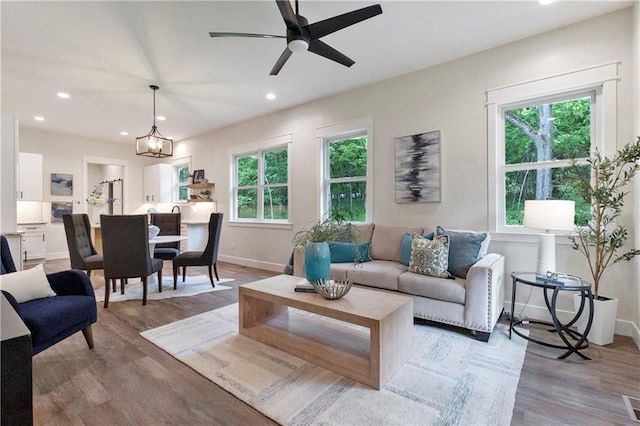 18 Beechwood Ln, Linn Valley, KS 66040 - living area with light wood finished floors, baseboards, plenty of natural light, and recessed lighting
