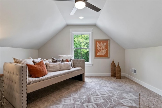 18 Beechwood Ln, Linn Valley, KS 66040 - sitting room with baseboards, lofted ceiling, ceiling fan, and carpet flooring