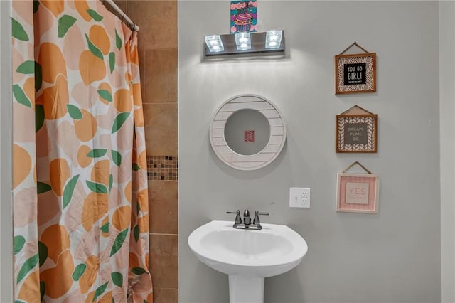 807 N Main St, Carrollton, MO 64633 - bathroom with a sink and a shower with shower curtain