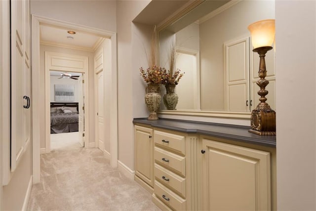 14301 Briar St, Leawood, KS 66224 - hall featuring light colored carpet and ornamental molding
