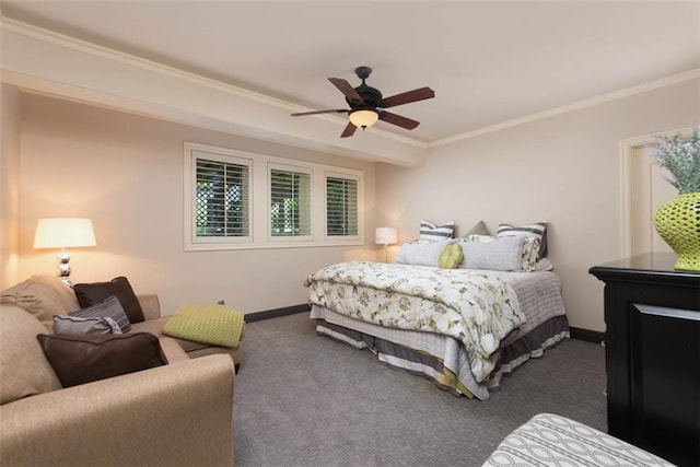 14301 Briar St, Leawood, KS 66224 - carpeted bedroom featuring crown molding and ceiling fan