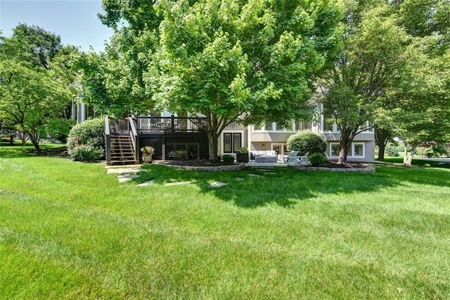 14301 Briar St, Leawood, KS 66224 - view of green lawn with a deck and stairway