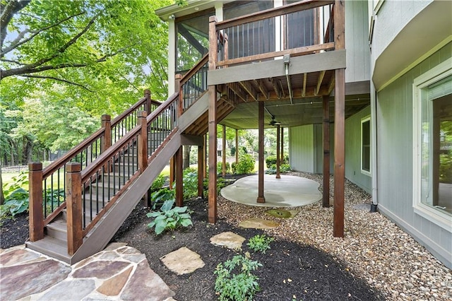 13905 Lucille St, Overland Park, KS 66221 - view of patio / terrace with stairs and a ceiling fan