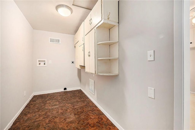 501 Maple Ave, Smithville, MO 64089 - washroom with cabinet space, electric dryer hookup, washer hookup, and baseboards