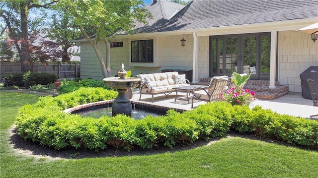 2210 W 69th Ter, Mission Hills, KS 66208 - view of patio featuring french doors, an outdoor hangout area, and grilling area