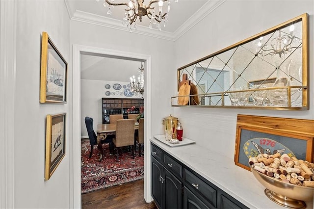 2210 W 69th Ter, Mission Hills, KS 66208 - corridor with a chandelier, crown molding, and dark wood-style flooring