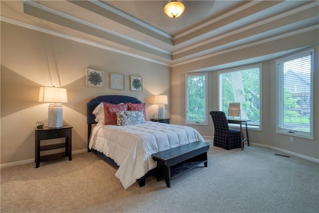 13011 Long St, Overland Park, KS 66213 - bedroom featuring carpet floors, crown molding, a raised ceiling, and baseboards