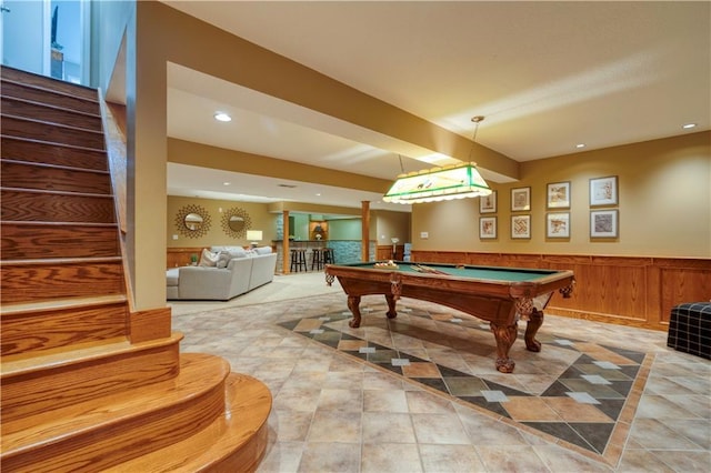13011 Long St, Overland Park, KS 66213 - rec room with pool table, a wainscoted wall, recessed lighting, and ornate columns