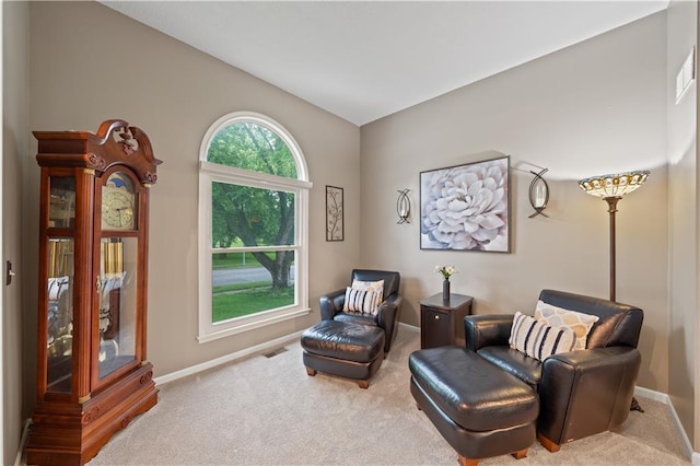 14450 W 146th Ter, Olathe, KS 66062 - sitting room with carpet floors, baseboards, and lofted ceiling