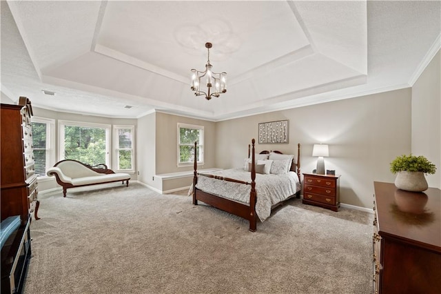 14450 W 146th Ter, Olathe, KS 66062 - bedroom with a raised ceiling, carpet flooring, a chandelier, baseboards, and ornamental molding