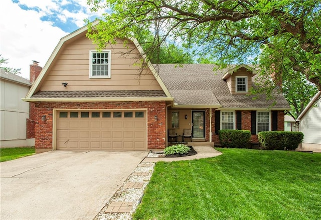 16616 W 145th Ter, Olathe, KS 66062 - view of front of house featuring brick siding, concrete driveway, a front lawn, and roof with shingles