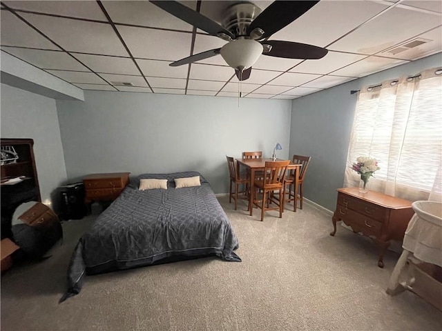 1211 N 6th St, Hiawatha, KS 66434 - bedroom featuring a drop ceiling, carpet floors, and ceiling fan