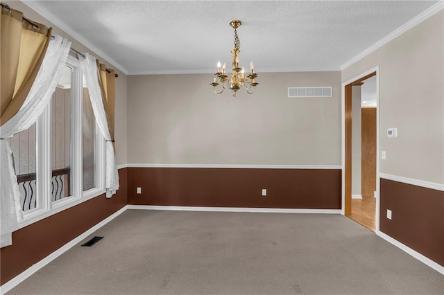 12726 S Rene St, Olathe, KS 66062 - carpeted spare room with a chandelier, crown molding, baseboards, and a textured ceiling