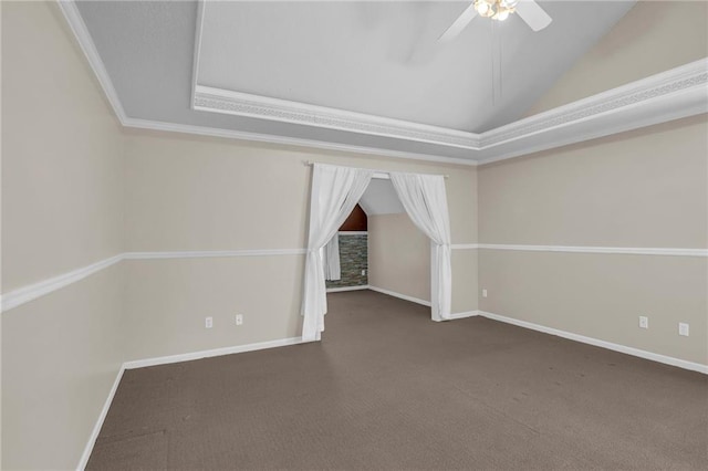 12726 S Rene St, Olathe, KS 66062 - carpeted spare room with a ceiling fan, ornamental molding, baseboards, and vaulted ceiling