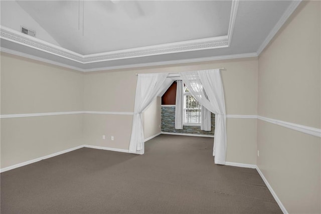 12726 S Rene St, Olathe, KS 66062 - spare room with carpet flooring, vaulted ceiling, ornamental molding, and baseboards