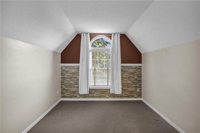 12726 S Rene St, Olathe, KS 66062 - bonus room featuring a textured ceiling, vaulted ceiling, baseboards, and carpet floors