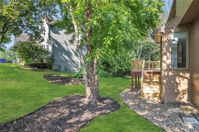 12726 S Rene St, Olathe, KS 66062 - view of grassy yard with stairs and a deck