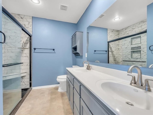 1151 N Mart-Way Dr Unit 103, Olathe, KS 66061 - bathroom featuring a stall shower, toilet, double vanity, and baseboards