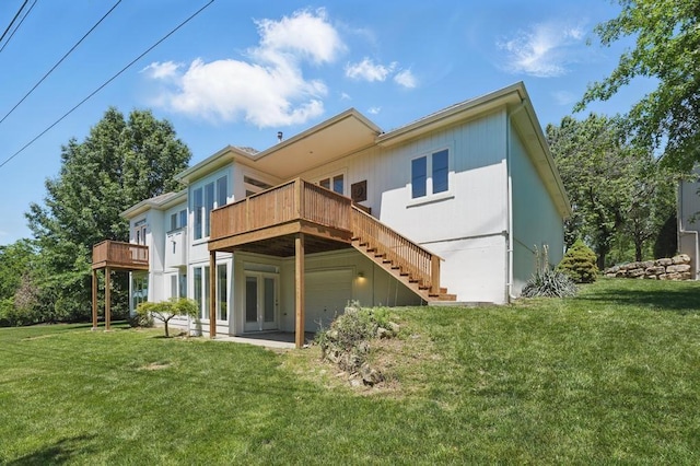 165 NE Hidden Ridge Ln, Lees Summit, MO 64064 - back of house featuring a deck, a lawn, and stairs