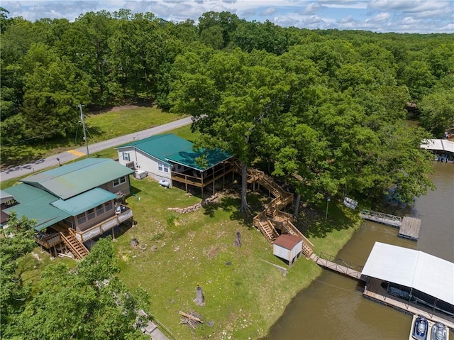 26406 Waterview Dr, Warsaw, MO 65355 - drone / aerial view of a heavily wooded area and a nearby body of water