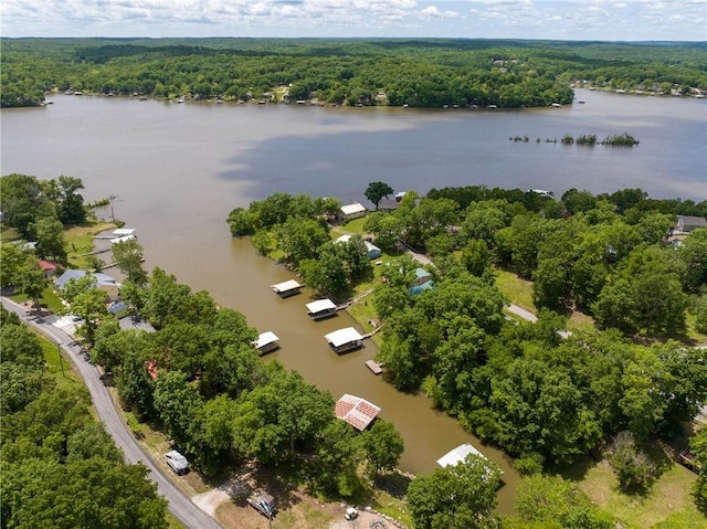 26406 Waterview Dr, Warsaw, MO 65355 - drone / aerial view of a heavily wooded area and a nearby body of water
