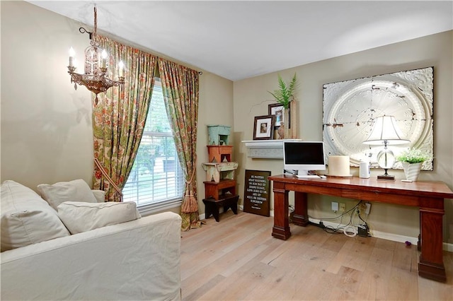 12000 Overbrook Rd, Leawood, KS 66209 - office area with wood finished floors and a chandelier