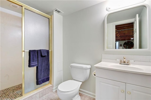 12000 Overbrook Rd, Leawood, KS 66209 - full bathroom with a stall shower, toilet, vanity, baseboards, and backsplash