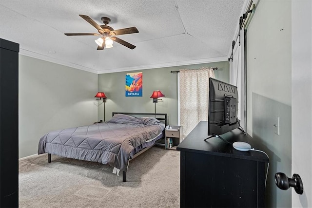 14613 S Locust St, Olathe, KS 66062 - carpeted bedroom with a textured ceiling, ornamental molding, and ceiling fan