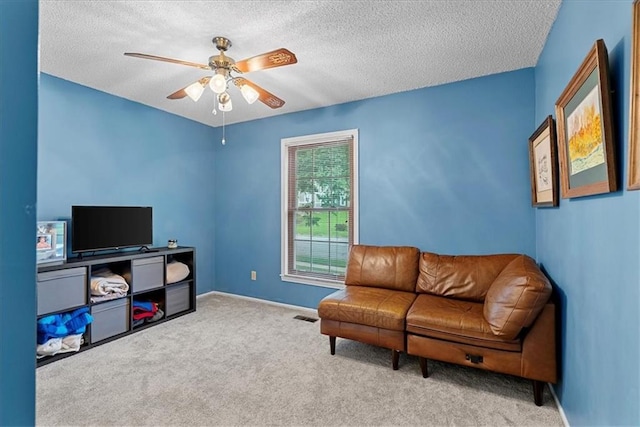 14613 S Locust St, Olathe, KS 66062 - living room with a ceiling fan, carpet flooring, and a textured ceiling