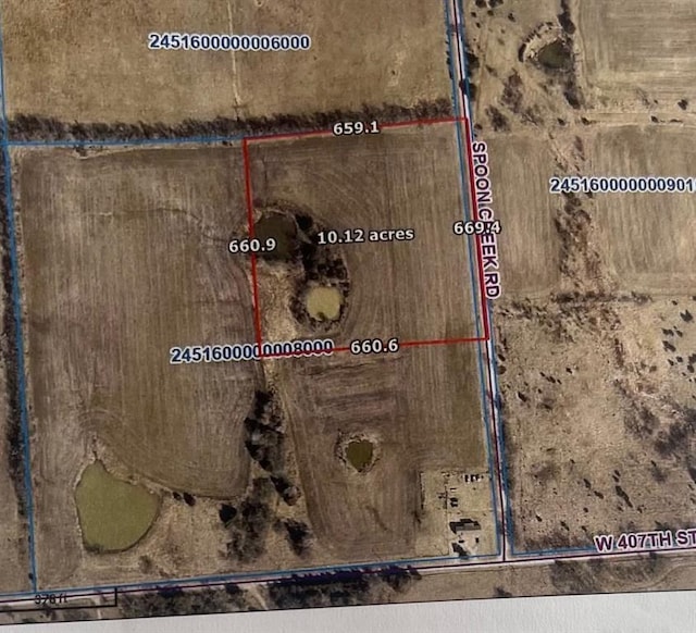 34330 W 407th St, Osawatomie, KS 66064 - aerial overview of property's location with property parcel outlined