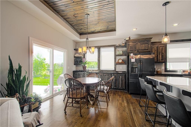 25383 W 144th Ct, Olathe, KS 66061 - dining room with dark wood finished floors, a chandelier, and recessed lighting