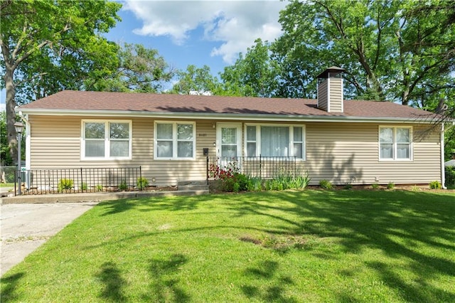 8401 England St, Overland Park, KS 66212 - single story home featuring a front lawn and a chimney