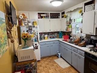 7231 Forest Ave, Kansas City, MO 64131 - kitchen with range, gray cabinets, light countertops, and a sink