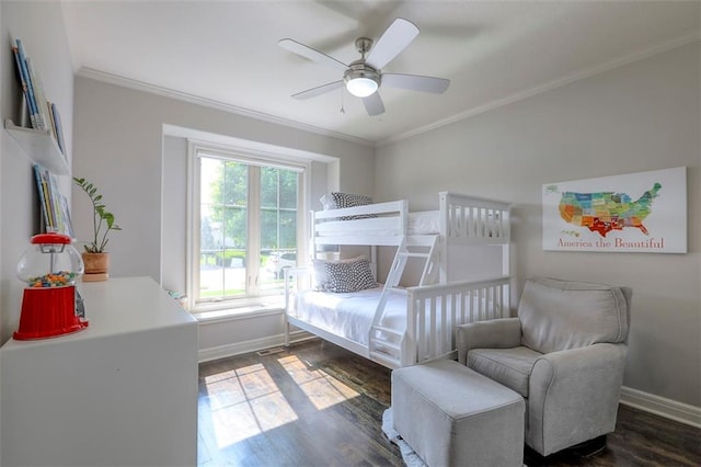1644 Woodland Shores Cir, Lees Summit, MO 64086 - bedroom featuring crown molding, wood finished floors, baseboards, and a ceiling fan