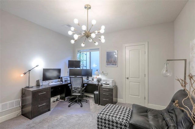 1644 Woodland Shores Cir, Lees Summit, MO 64086 - office area with a chandelier, light colored carpet, and baseboards