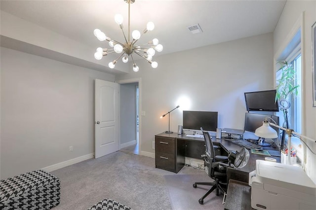1644 Woodland Shores Cir, Lees Summit, MO 64086 - office space with light carpet, a chandelier, and baseboards