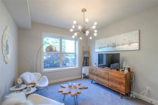 1644 Woodland Shores Cir, Lees Summit, MO 64086 - sitting room featuring baseboards, carpet, and a chandelier