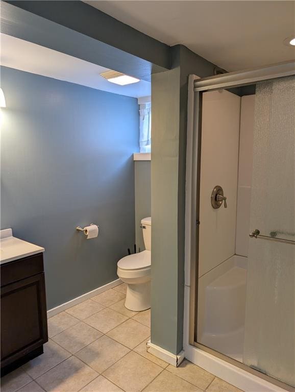 117 W N St, Warrensburg, MO 64093 - full bath featuring tile patterned flooring, a shower stall, toilet, vanity, and baseboards
