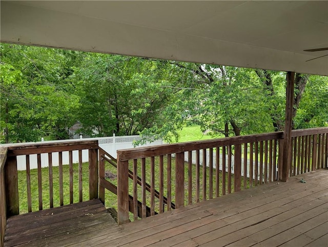 117 W N St, Warrensburg, MO 64093 - wooden deck with ceiling fan