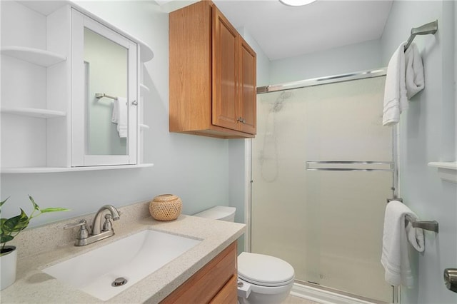 7243 Rene St, Shawnee, KS 66216 - full bathroom with vanity, a stall shower, and toilet