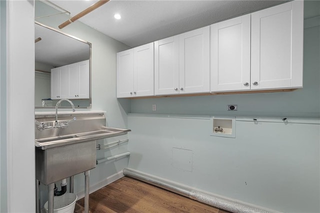 7243 Rene St, Shawnee, KS 66216 - laundry area featuring hookup for an electric dryer, dark wood-type flooring, hookup for a washing machine, baseboards, and recessed lighting