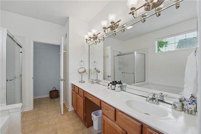 22480 W 113th St, Olathe, KS 66061 - full bath featuring a shower stall, a bath, vanity, and tile patterned floors