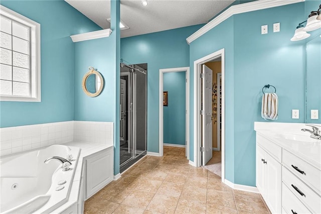 9820 N Donnelly Ave, Kansas City, MO 64157 - full bath featuring vanity, a whirlpool tub, a stall shower, and baseboards