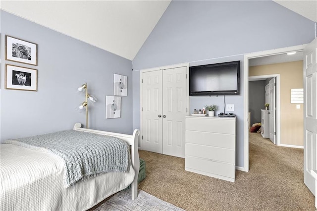 9820 N Donnelly Ave, Kansas City, MO 64157 - bedroom featuring carpet flooring, lofted ceiling, and a closet