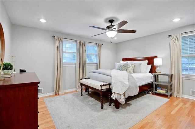 6016 W 85th St, Overland Park, KS 66207 - bedroom featuring multiple windows, light wood-style flooring, baseboards, ceiling fan, and recessed lighting